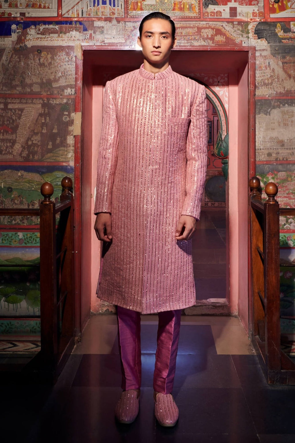 Mauve Pearl Short Sherwani Set