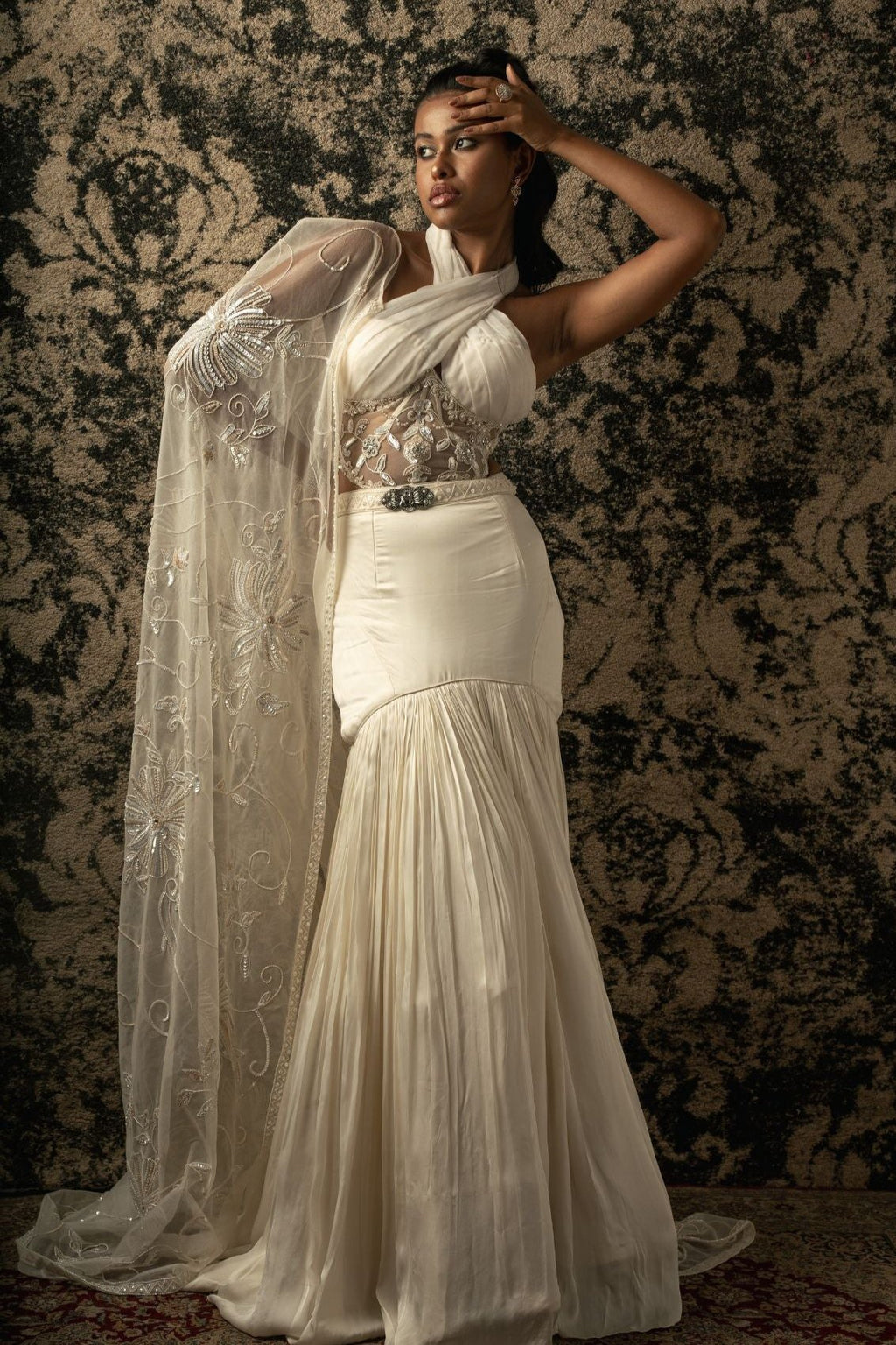 Ivory Fish Cut Lehenga Set