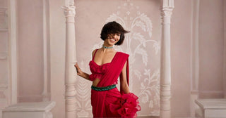 Red ever after ruffled saree set with belt