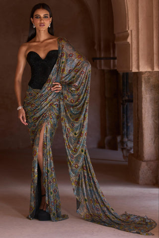 Black sana seher corset saree set