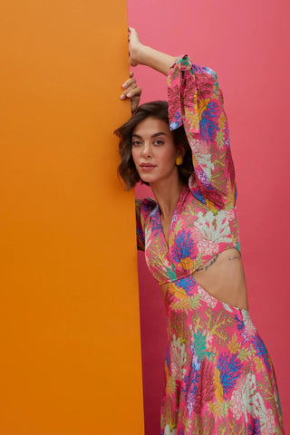 Printed side cut out dress