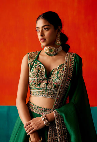 Dark green embroidery lehenga set