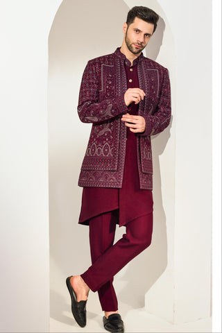 Maroon indo with kurta and pant