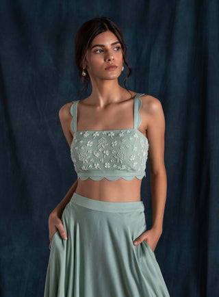 Mint scallop detail lehenga set
