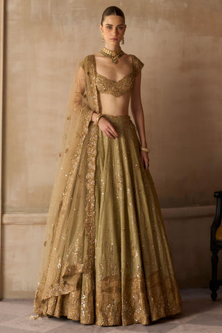 Gold vintage bridal tuscan pardise smoky sandstone lehenga set