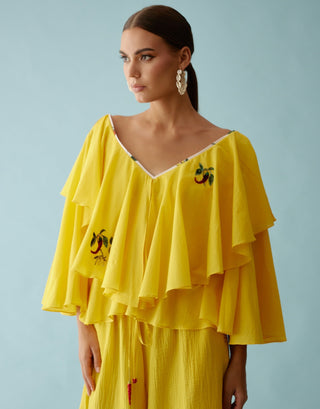 Yellow chilli applique frill top