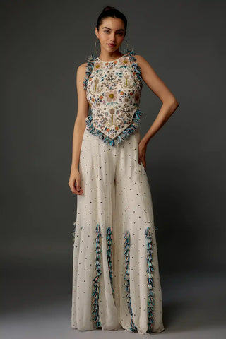 Off-white embroidered choli and mukaish sharara