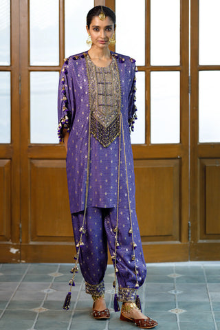 Purple embroidered kaftan and salwar
