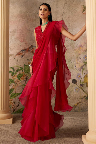 Red spotlight era saree set