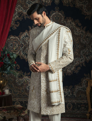 Ivory jungle embroidered sherwani set