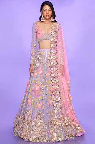 Colorful embellished lehenga sets from Papa Don't Preach by Shubhika, showcasing modern Indian bridal fashion.