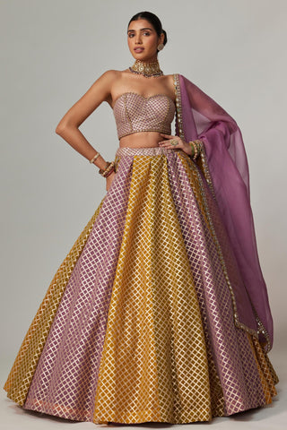 Yellow multicolor noorani corset with skirt and dupatta