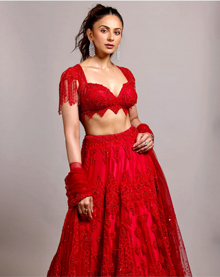 Red elegant rakul lehenga