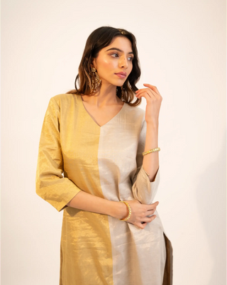 Ivory tissue half & half kurta set