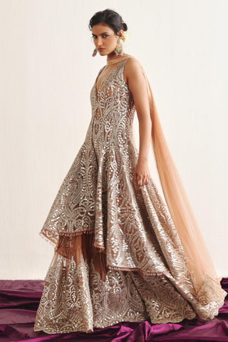 Sherwani Sharara Set for Indian Wedding – Peach Sleeveless Sherwani Ensemble by Twenty Nine