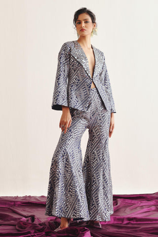 Blazer Pant Set for Contemporary Wear – Purple Short Blazer with Bootcut by Twenty Nine