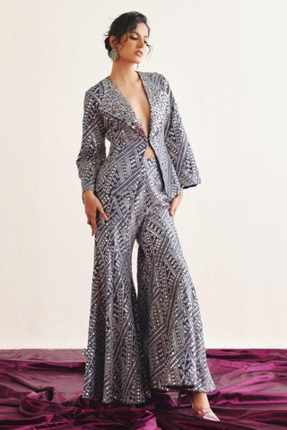 Blazer Pant Set for Contemporary Wear – Purple Short Blazer with Bootcut by Twenty Nine