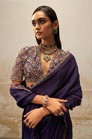 Purple rangrez safarnama saree set