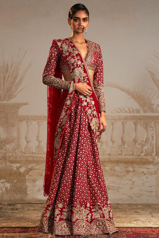 Red sagan safarnama saree skirt set