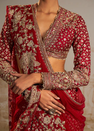 Red sagan safarnama saree skirt set