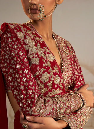 Red sagan safarnama saree skirt set