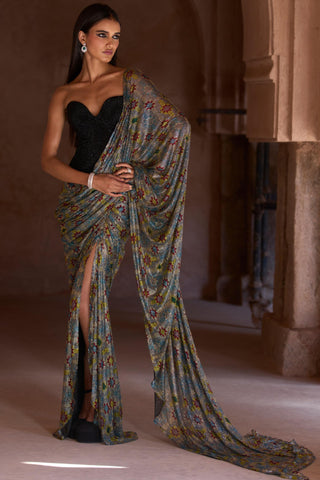 Black sana seher corset saree set