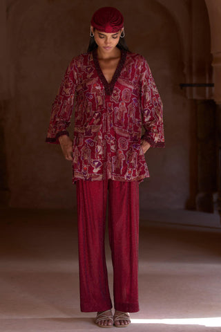 Maroon nebeth seher tunic with pants set