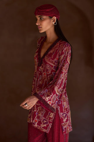 Maroon nebeth seher tunic with pants set