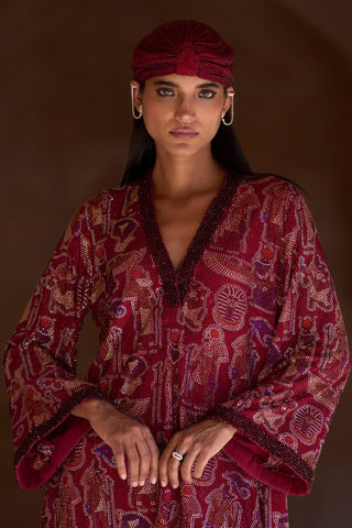 Maroon nebeth seher tunic with pants set