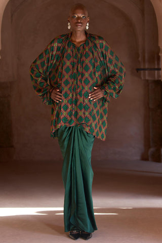 Green raneem seher tunic with skirt set