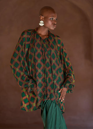 Green raneem seher tunic with skirt set