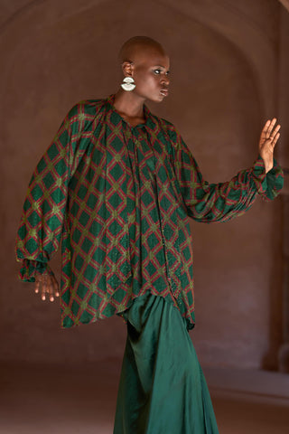 Green raneem seher tunic with skirt set