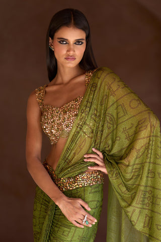 Green tiaa seher saree set