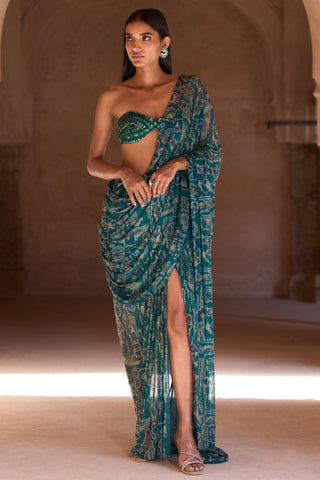 Green sia seher saree set