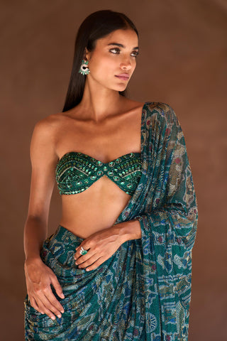 Green sia seher saree set