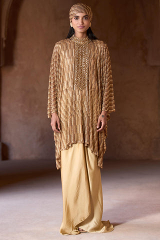 Gold emira seher tunic with skirt set