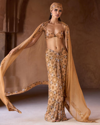 Beige safa seher cape with skirt set