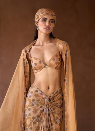 Beige safa seher cape with skirt set