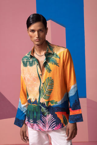 Orange sunset postcard full sleeve shirt