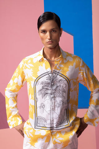 Yellow window pane postcard full sleeve shirt