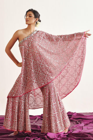 Red Cape Set for Indian Weddings – One Shoulder Hexagon by Twenty Nine