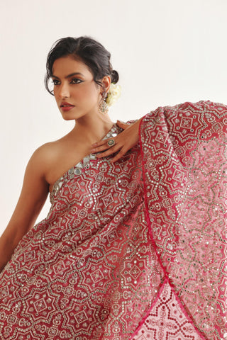 Red Cape Set for Indian Weddings – One Shoulder Hexagon by Twenty Nine