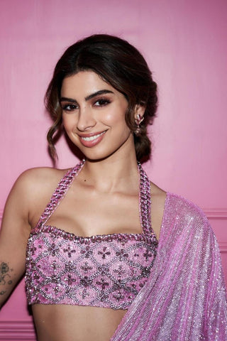 Draped Saree for Indian Weddings – Pink Mystic Embellished Set by Itrh