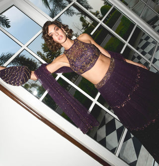 Purple mukaish georgette lehenga set