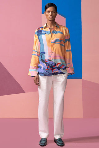 Orange lighthouse postcard full sleeve shirt