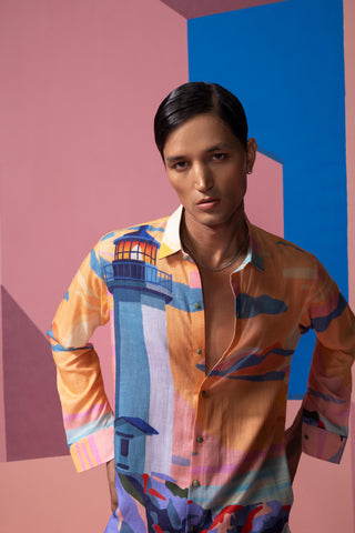 Orange lighthouse postcard full sleeve shirt