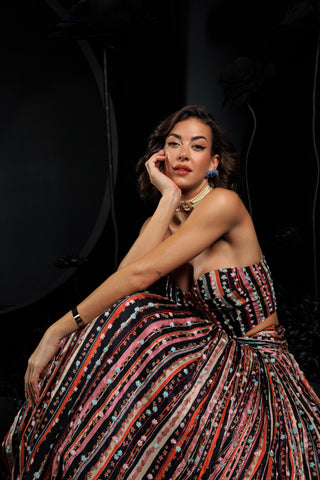 Multicolor nocturnal lehenga with corset