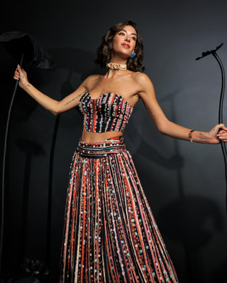 Multicolor nocturnal lehenga with corset