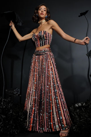 Multicolor nocturnal lehenga with corset