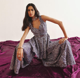 Gray Sharara Set for Indian Weddings – Peplum Top by Twenty Nine